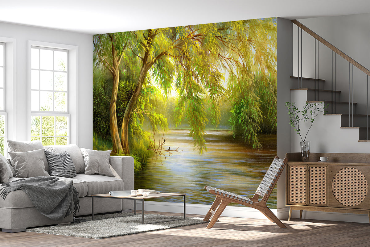 Papier peint Saule au bord de l’eau — mise en situation