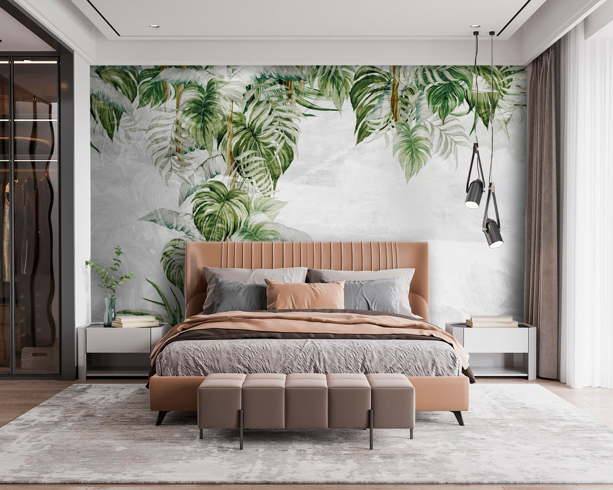 Papier peint Sous les feuilles tropicales — mise en situation