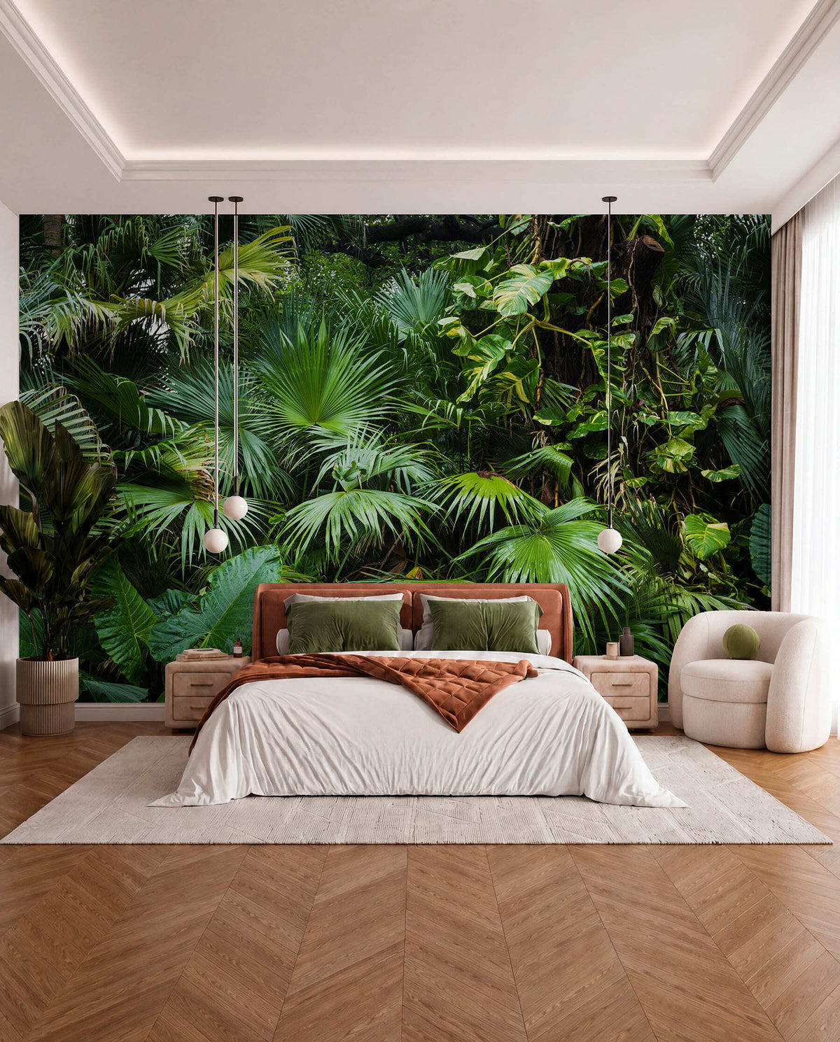 Papier peint Feuilles de jungle luxuriante — mise en situation