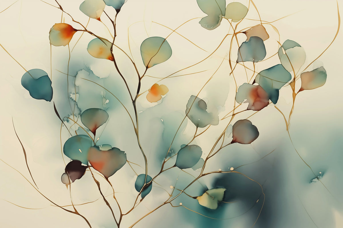 Papier peint Rameaux feuillus à l’aquarelle — mise en situation