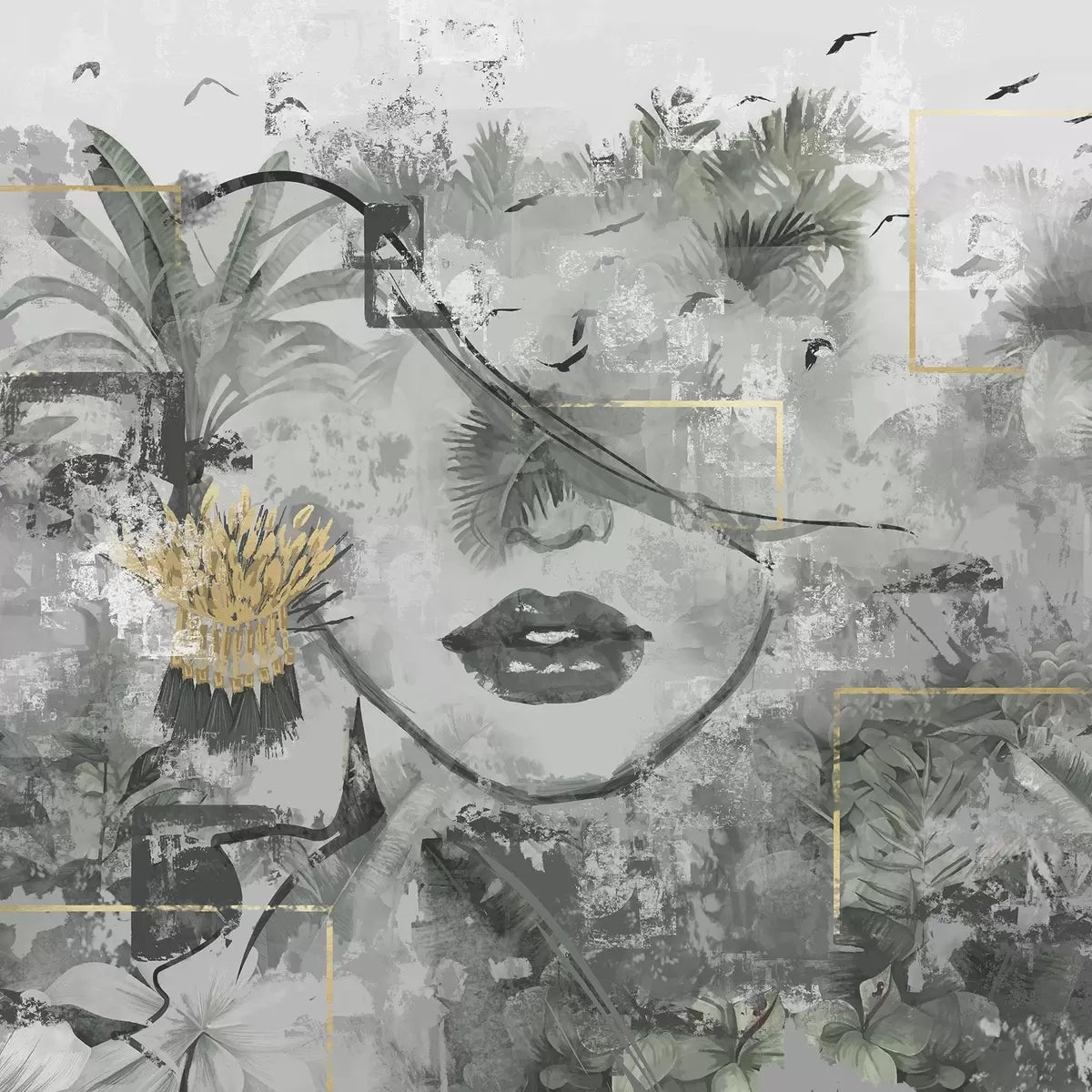 Papier peint Portrait sous les palmiers — mise en situation