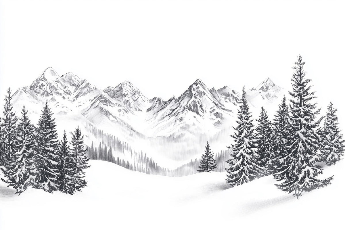 Papier peint Esquisse d’hiver alpin — mise en situation
