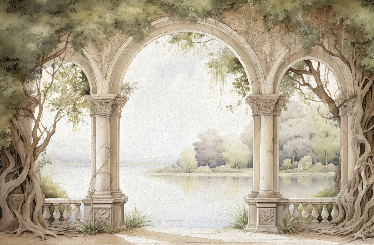 Papier peint Arcades au bord du lac — mise en situation