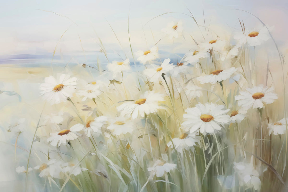 Papier peint Fleurs blanches des prés — mise en situation