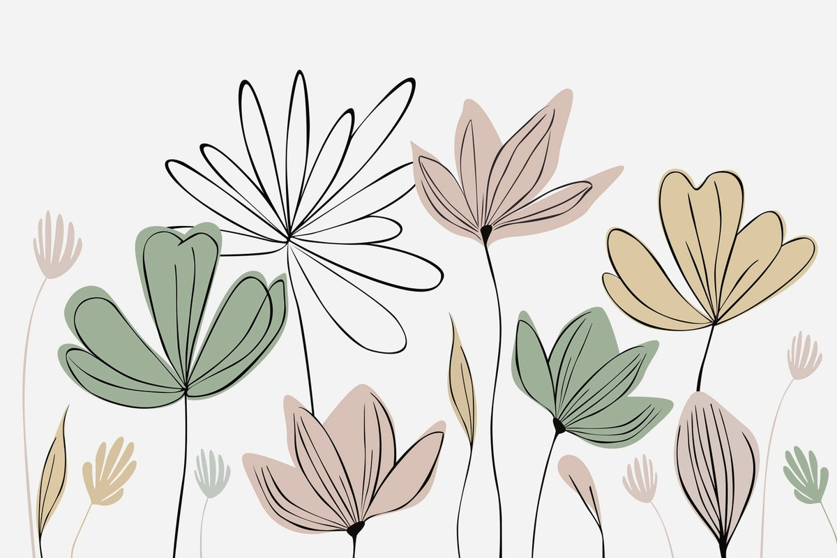Papier peint Fleurs au trait fin — mise en situation