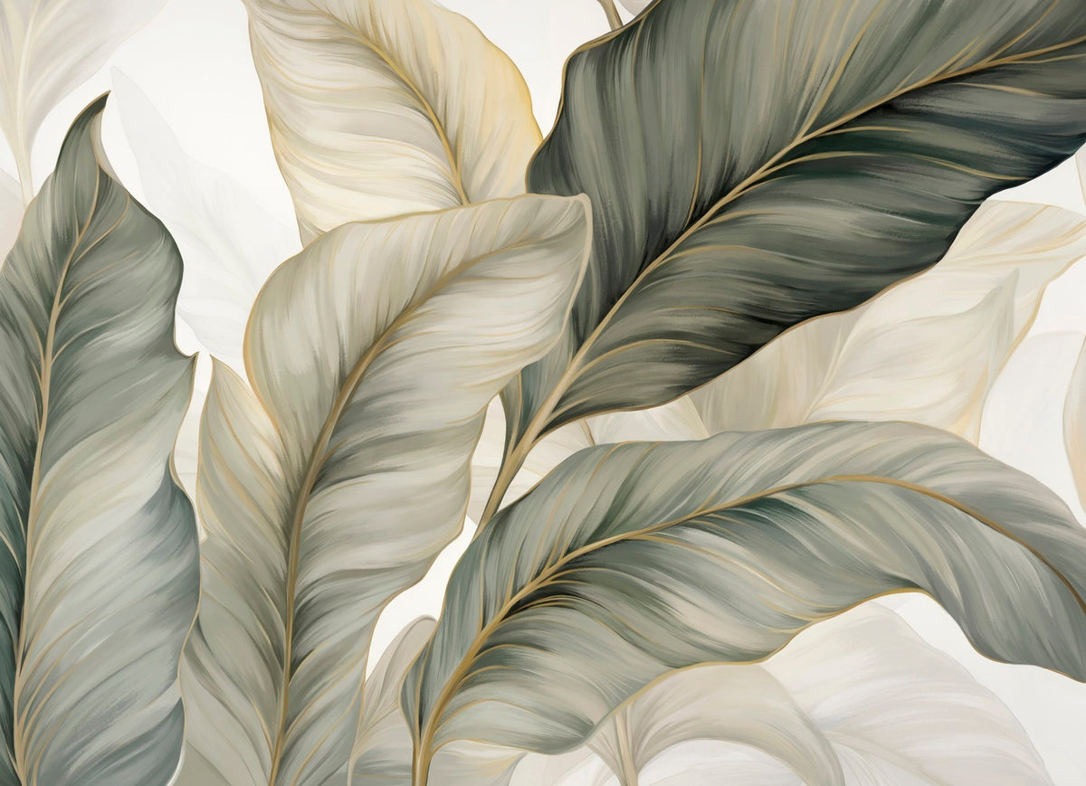 Papier peint Rubans de feuilles vert sauge — mise en situation