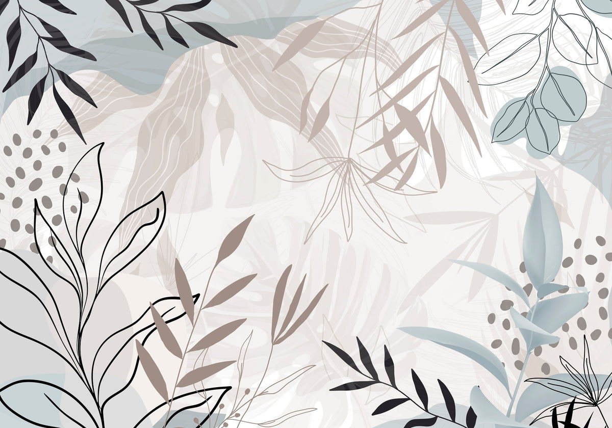 Papier peint Feuilles au trait moderne — mise en situation