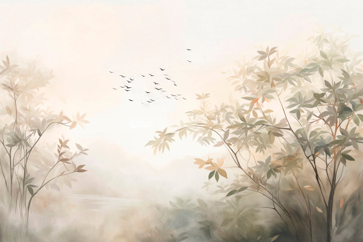 Papier peint Envol sur la cime des arbres — mise en situation
