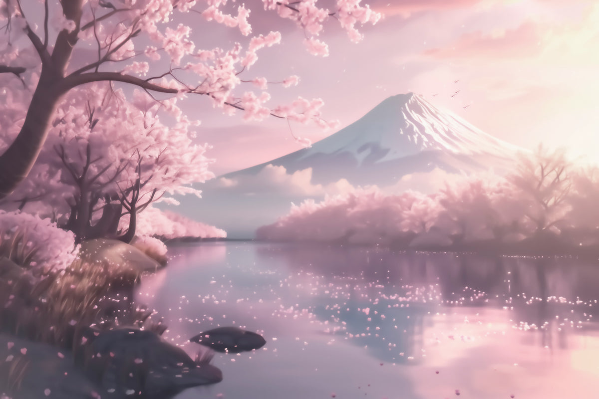 Papier peint Fleurs sur un lac de montagne — mise en situation