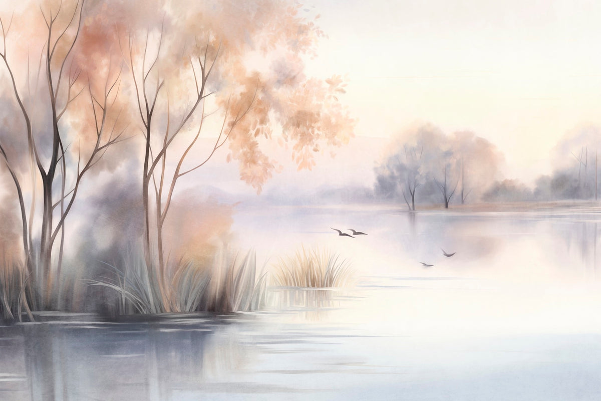 Papier peint Lac rose poudré — mise en situation
