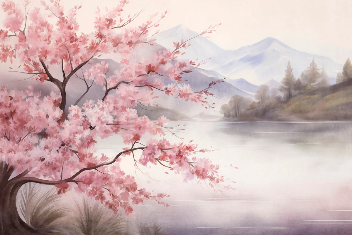 Papier peint Floraison au bord du lac — mise en situation