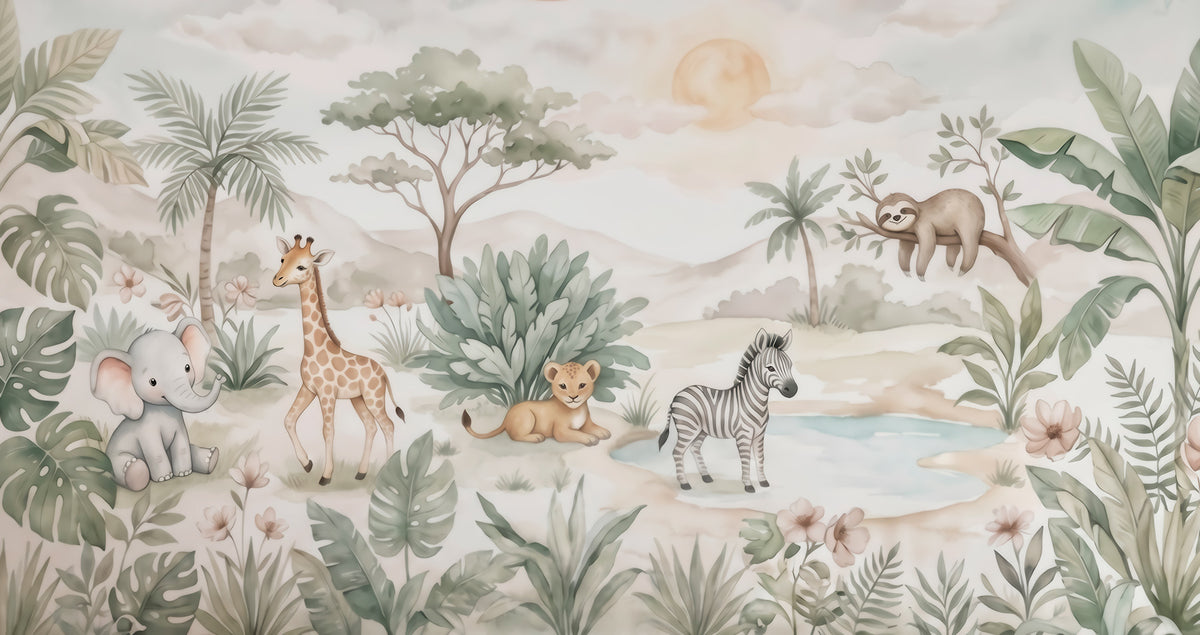 Papier peint Safari à l'aquarelle — mise en situation