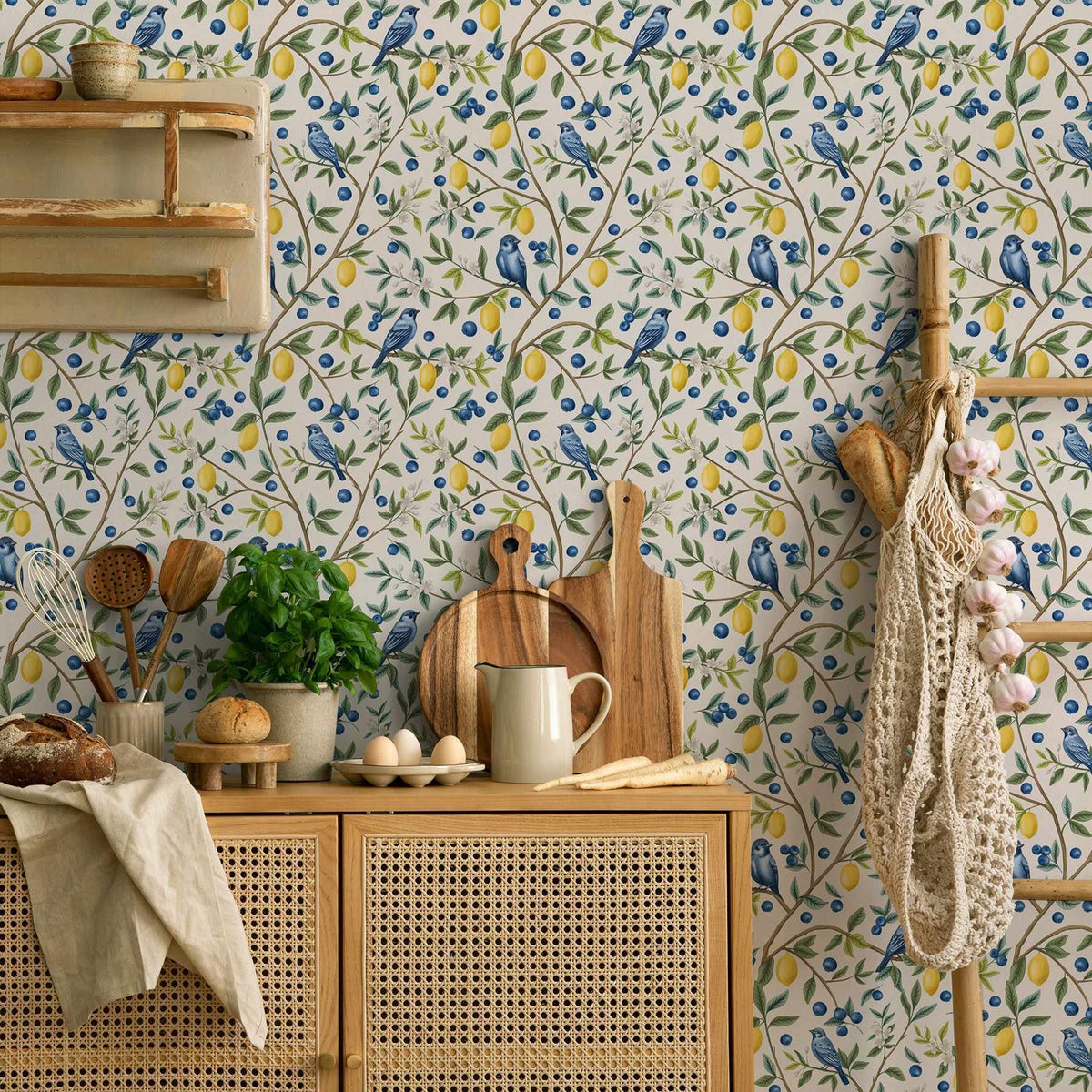 Papier peint Oiseaux et citronniers