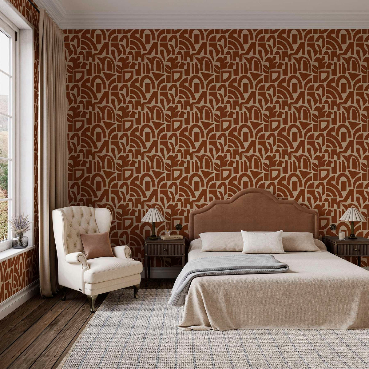 Papier peint Labyrinthe terracotta