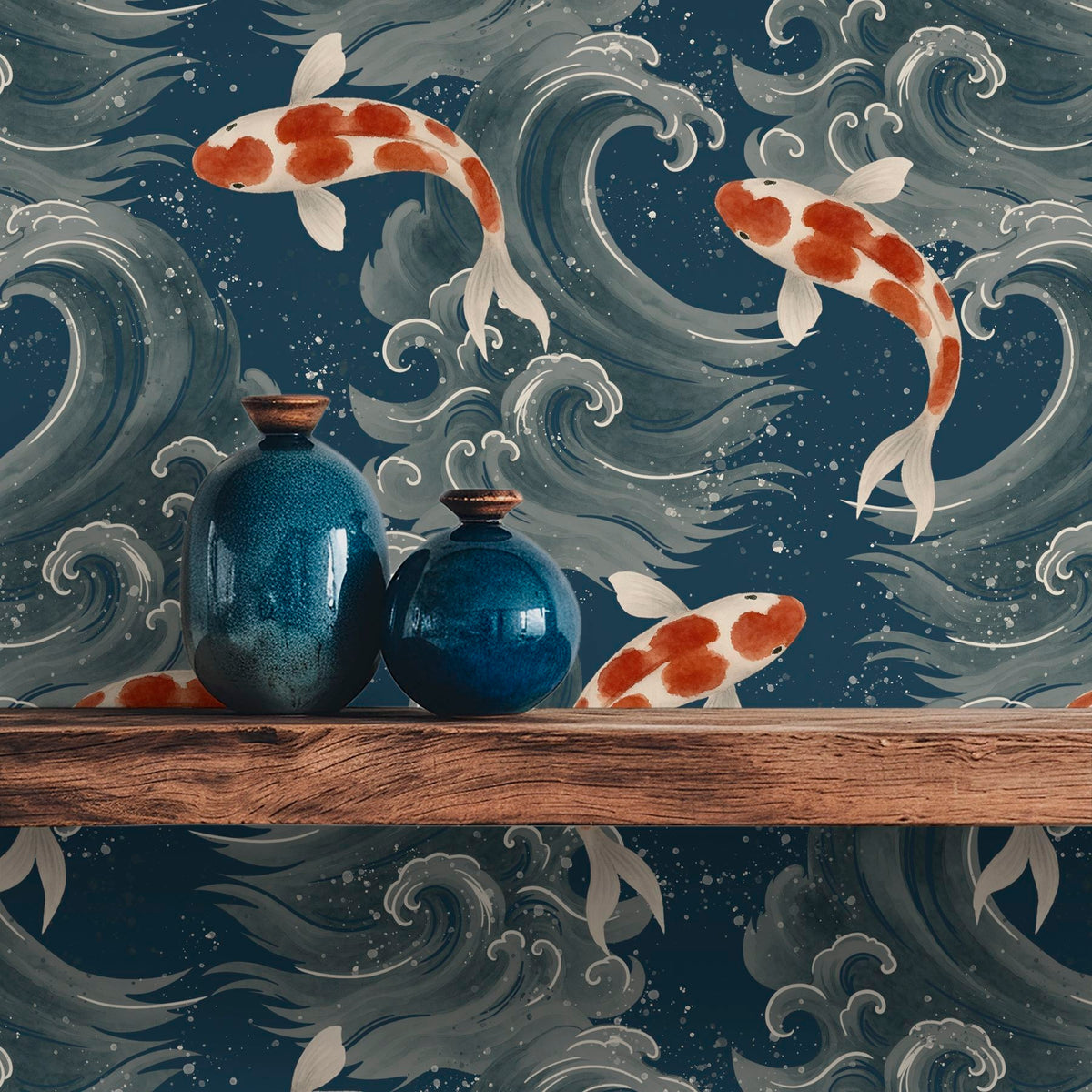 Papier peint Carpes koï dans les vagues