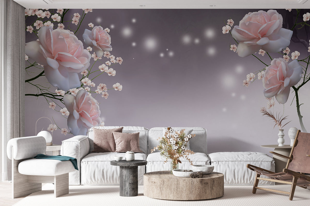 Papier peint Roses et points de lumière
