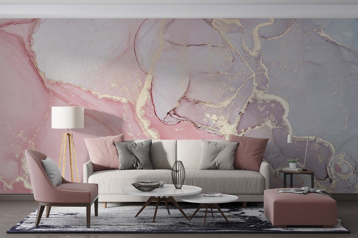 Papier peint Marbre rose veiné d’or