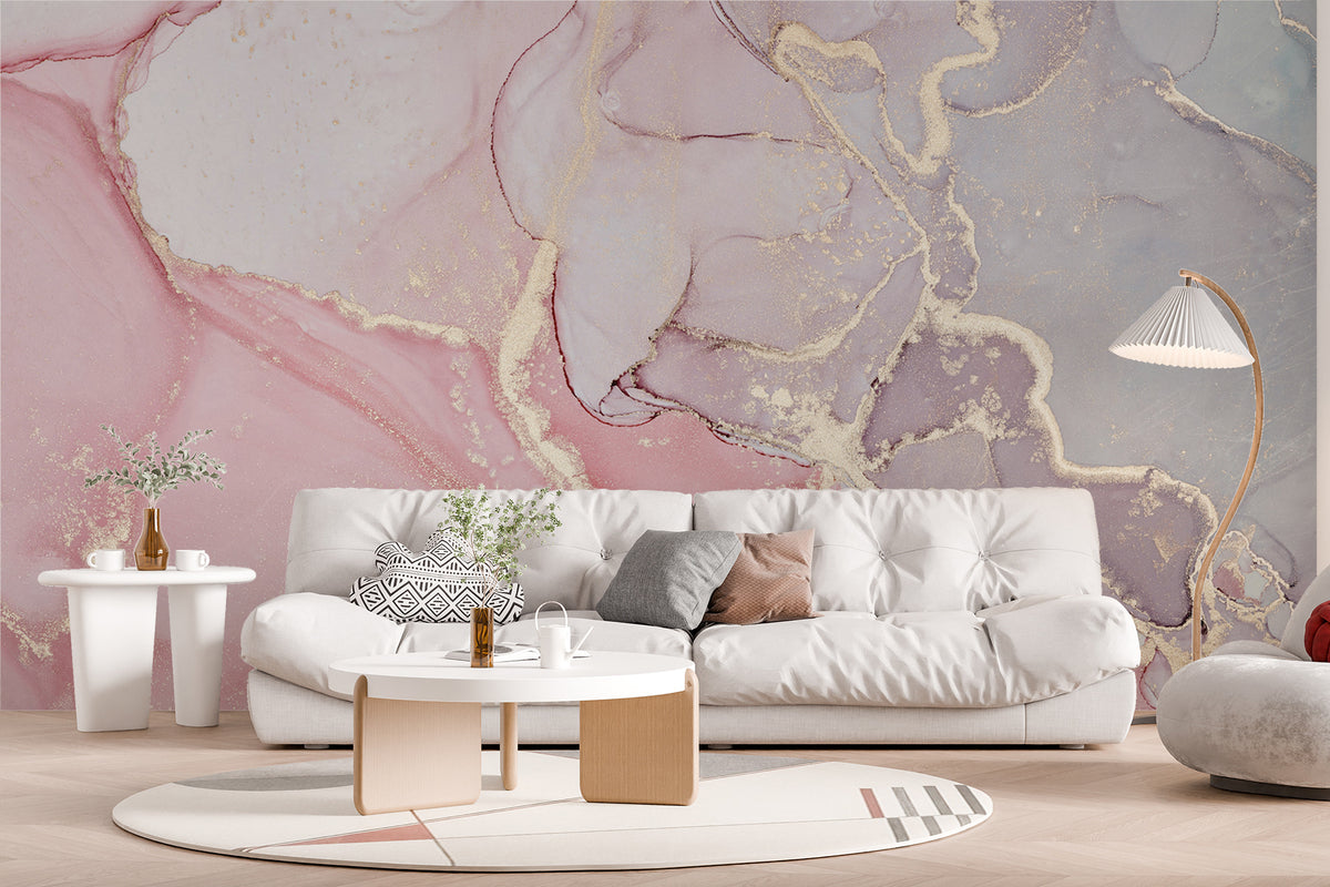 Papier peint Marbre rose veiné d’or