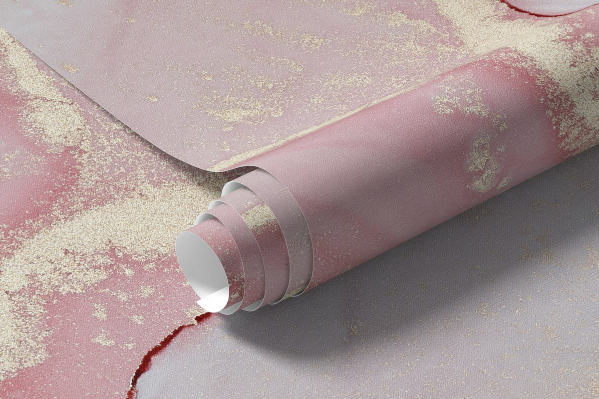 Papier peint Marbre rose veiné d’or