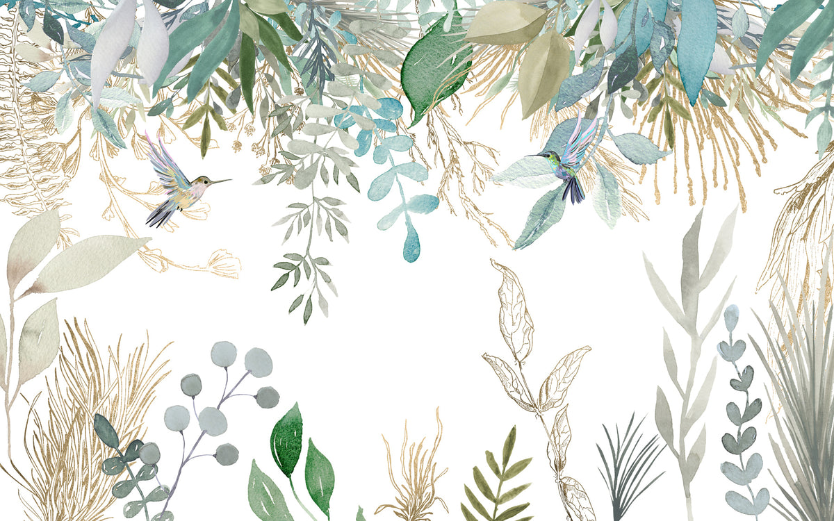 Papier peint Colibris sous les feuilles