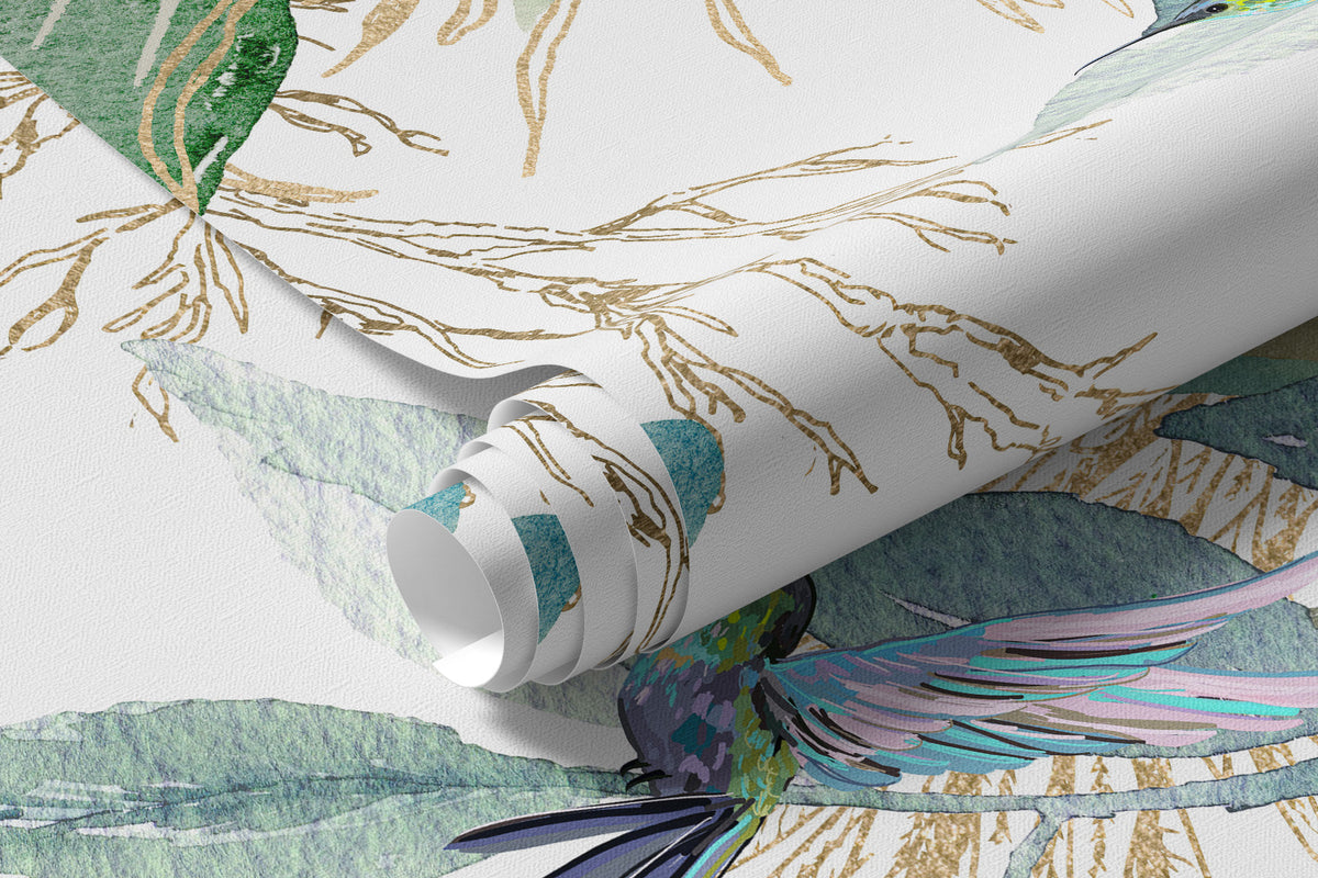 Papier peint Colibris sous les feuilles