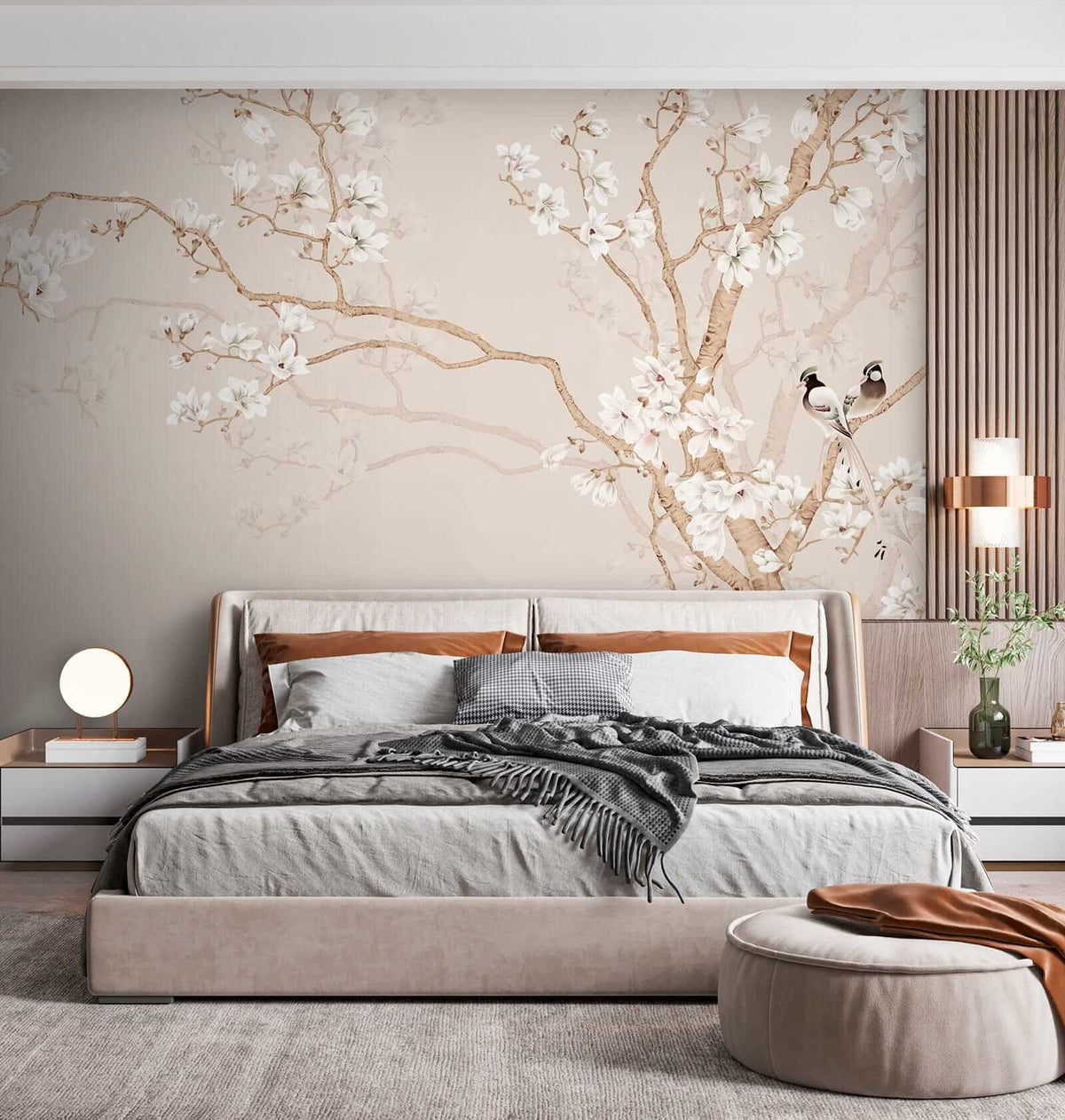 Papier peint Oiseaux parmi les fleurs