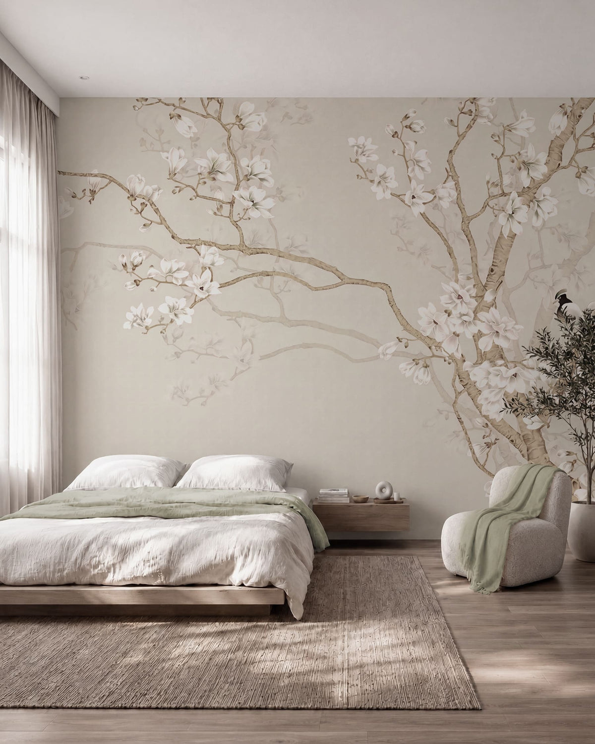 Papier peint Oiseaux parmi les fleurs