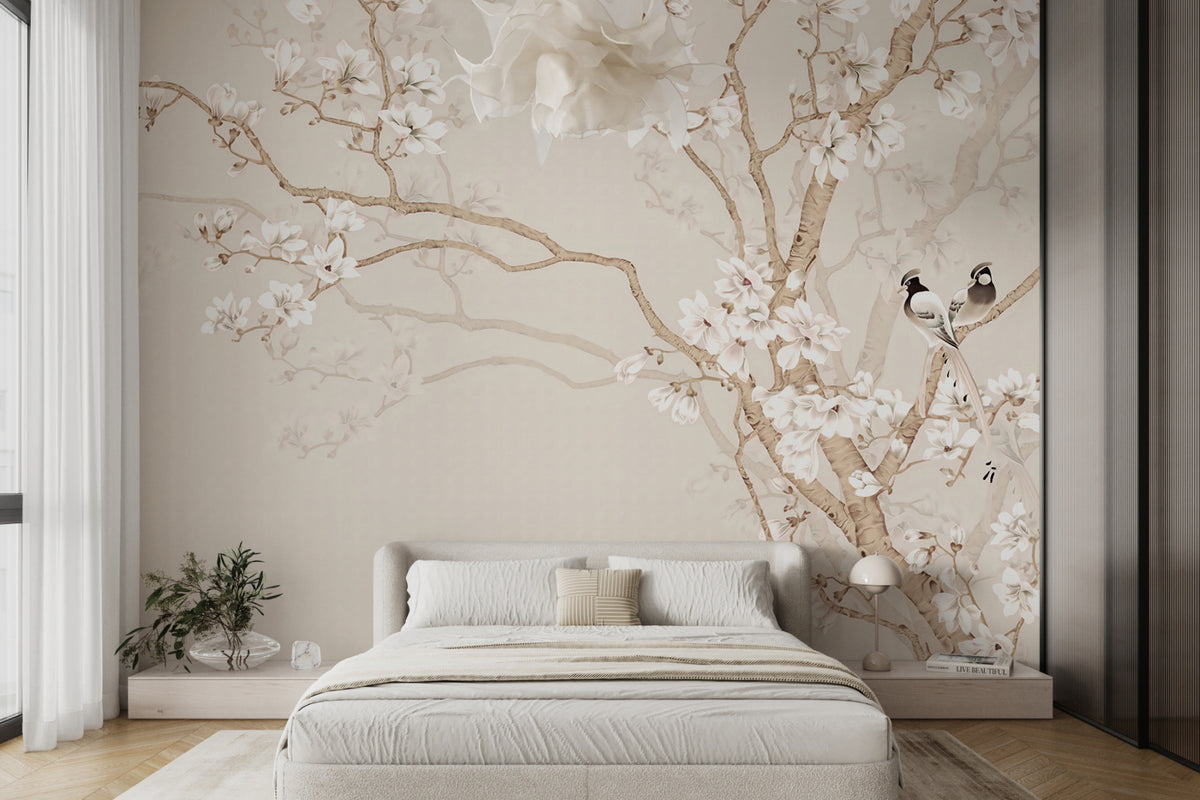 Papier peint Oiseaux parmi les fleurs