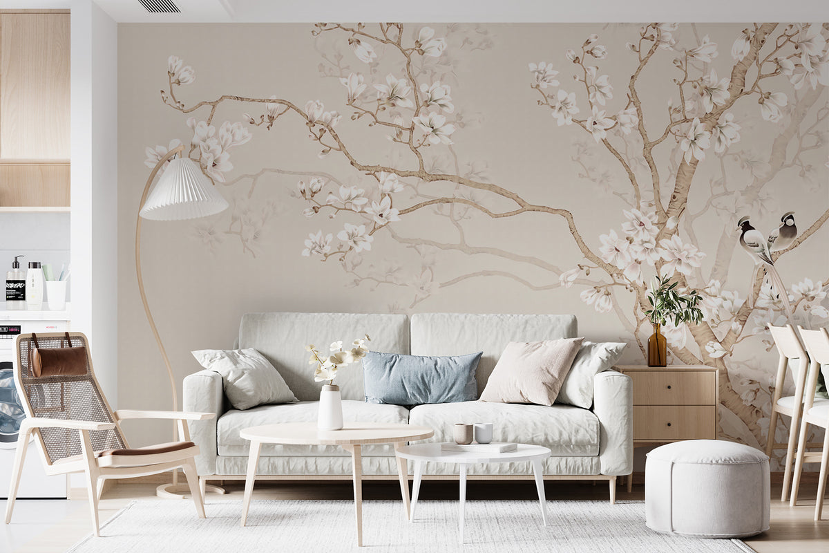 Papier peint Oiseaux parmi les fleurs
