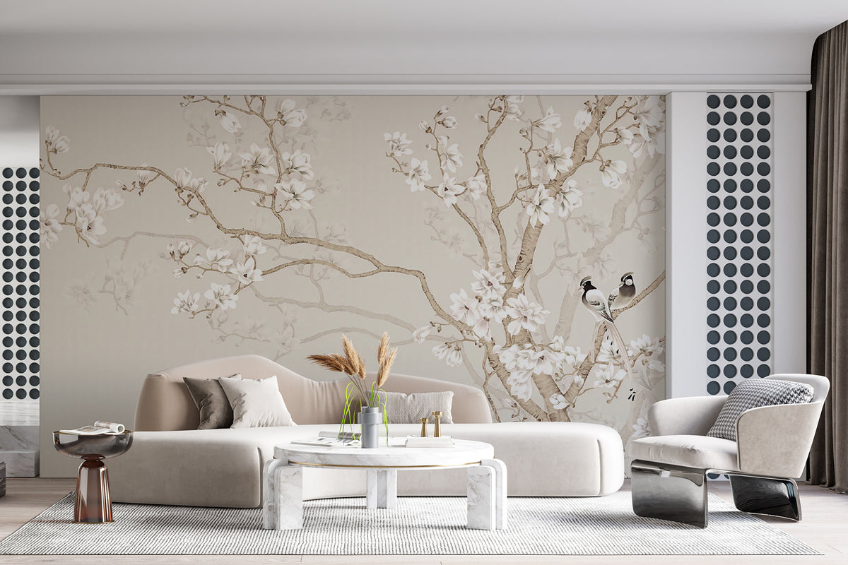 Papier peint Oiseaux parmi les fleurs