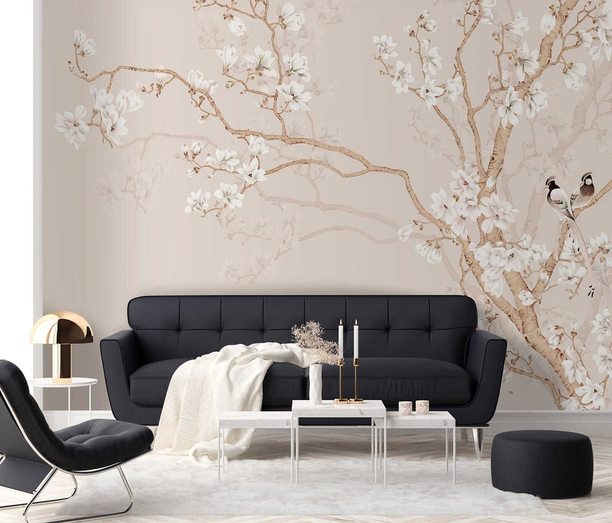 Papier peint Oiseaux parmi les fleurs