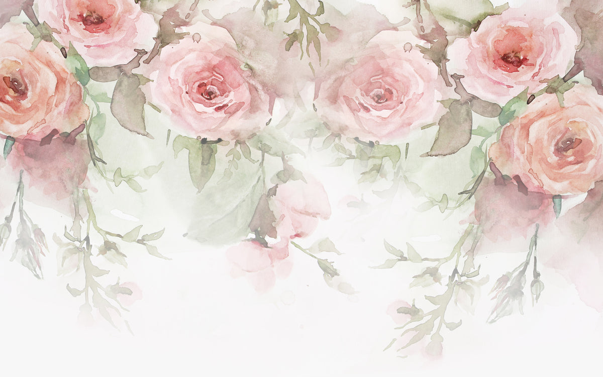 Papier peint Bordure de roses poudrées