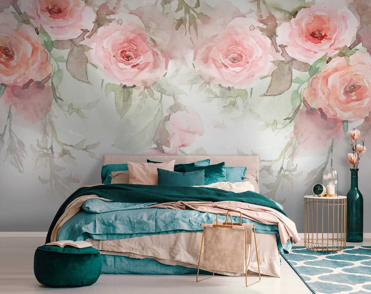 Papier peint Bordure de roses poudrées