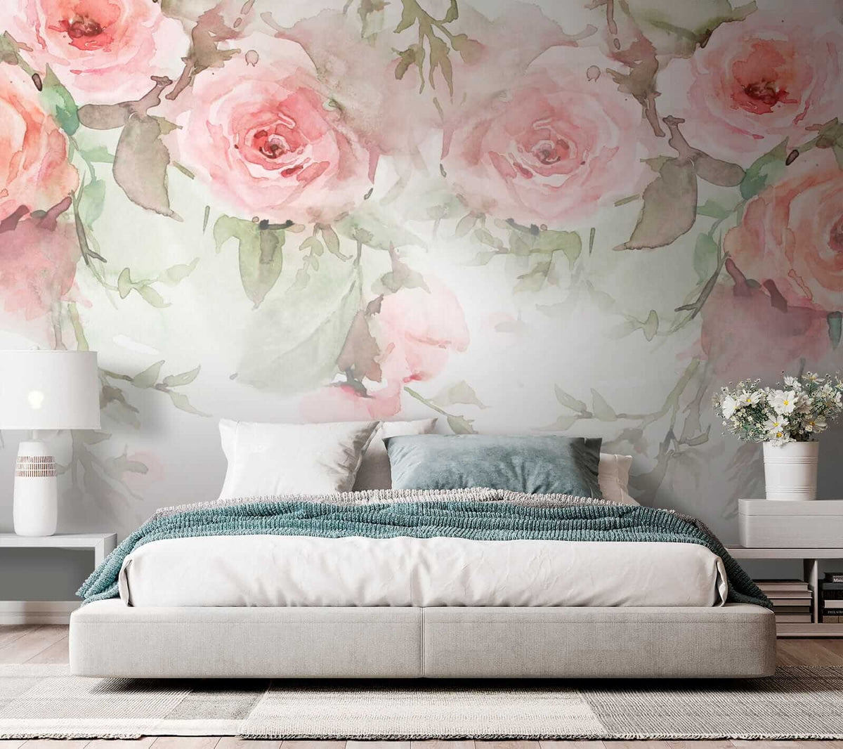 Papier peint Bordure de roses poudrées