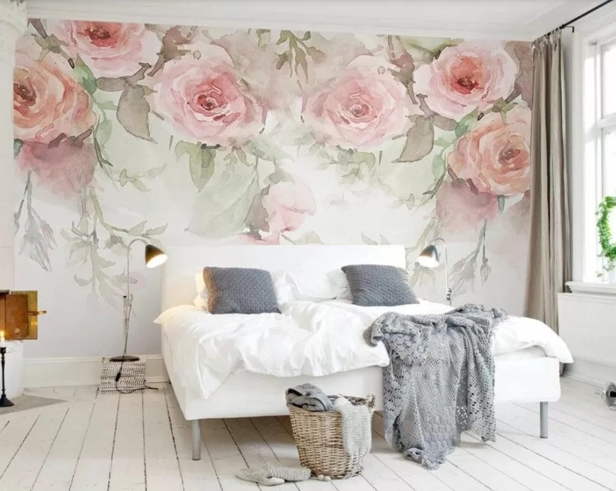 Papier peint Bordure de roses poudrées