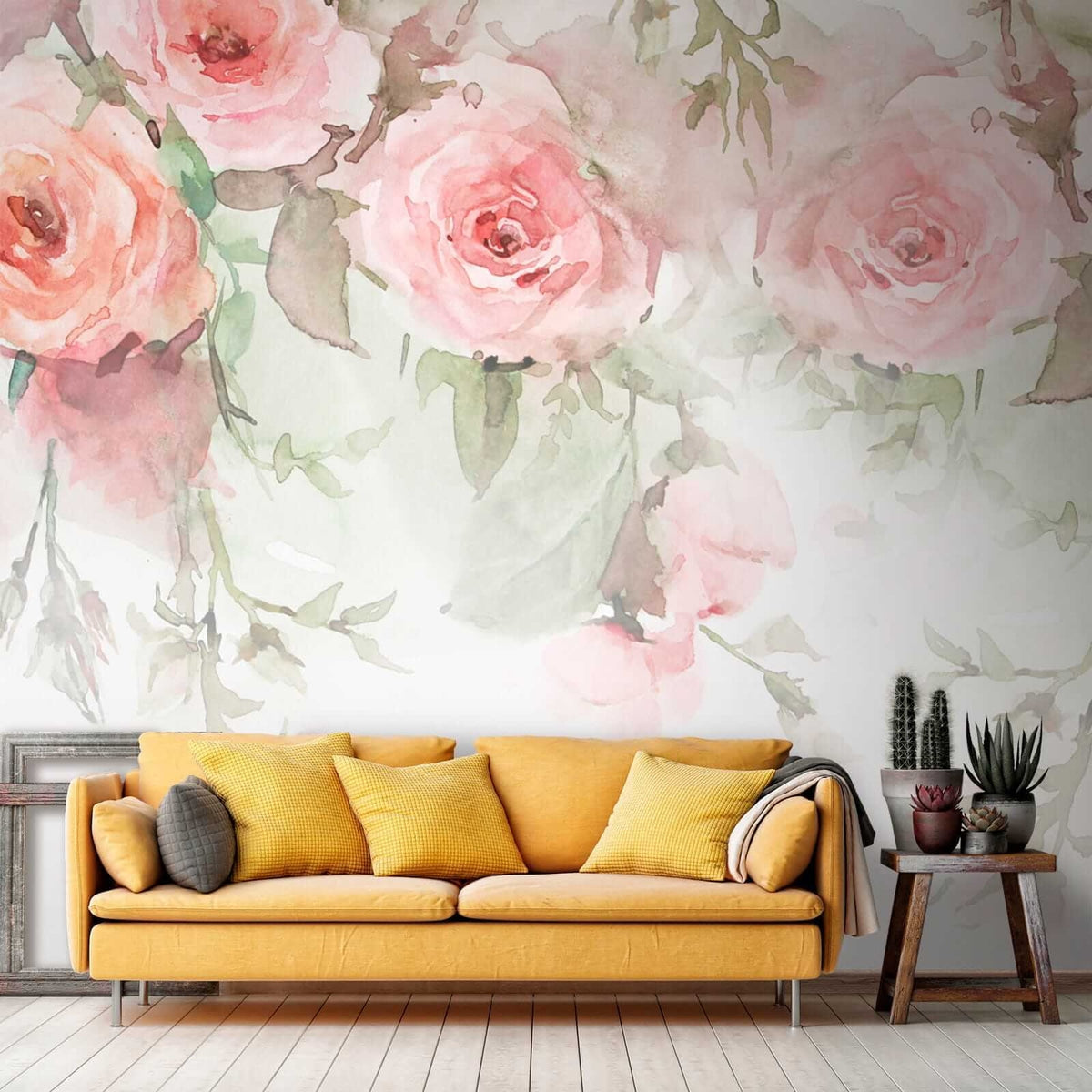 Papier peint Bordure de roses poudrées
