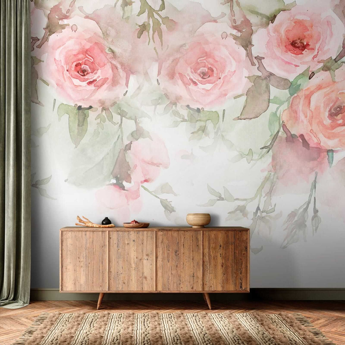 Papier peint Bordure de roses poudrées