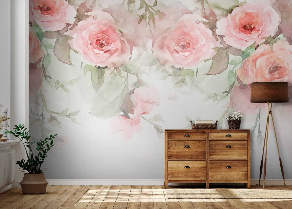 Papier peint Bordure de roses poudrées