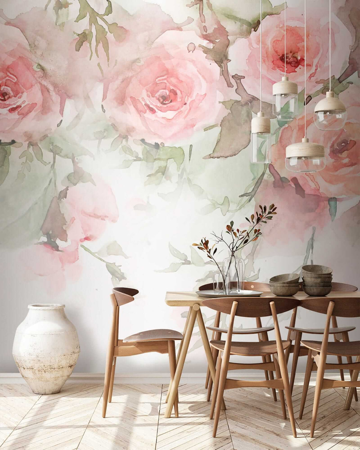 Papier peint Bordure de roses poudrées