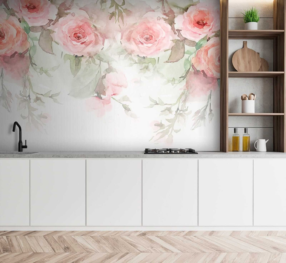 Papier peint Bordure de roses poudrées