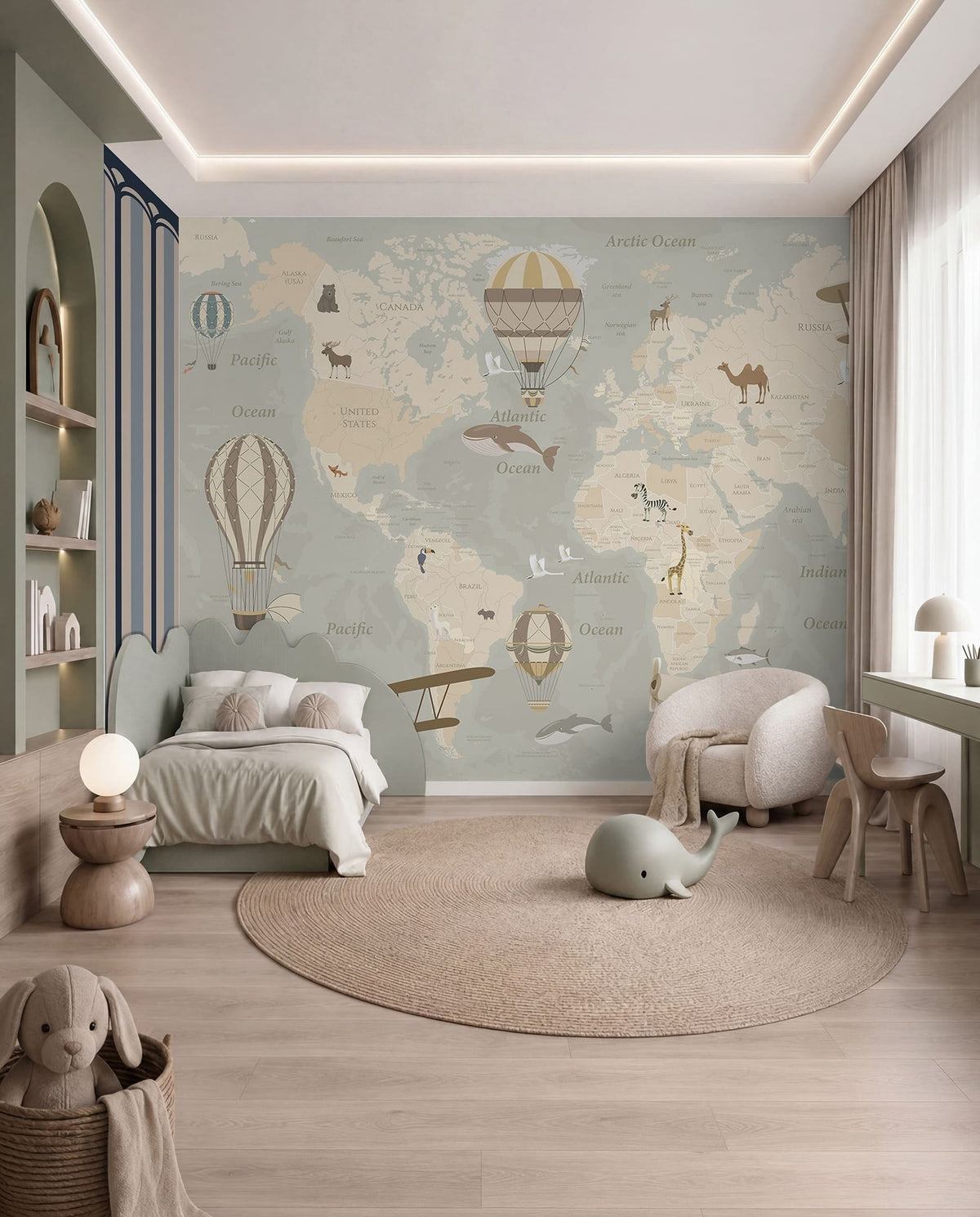 Papier peint Carte du monde et ballons