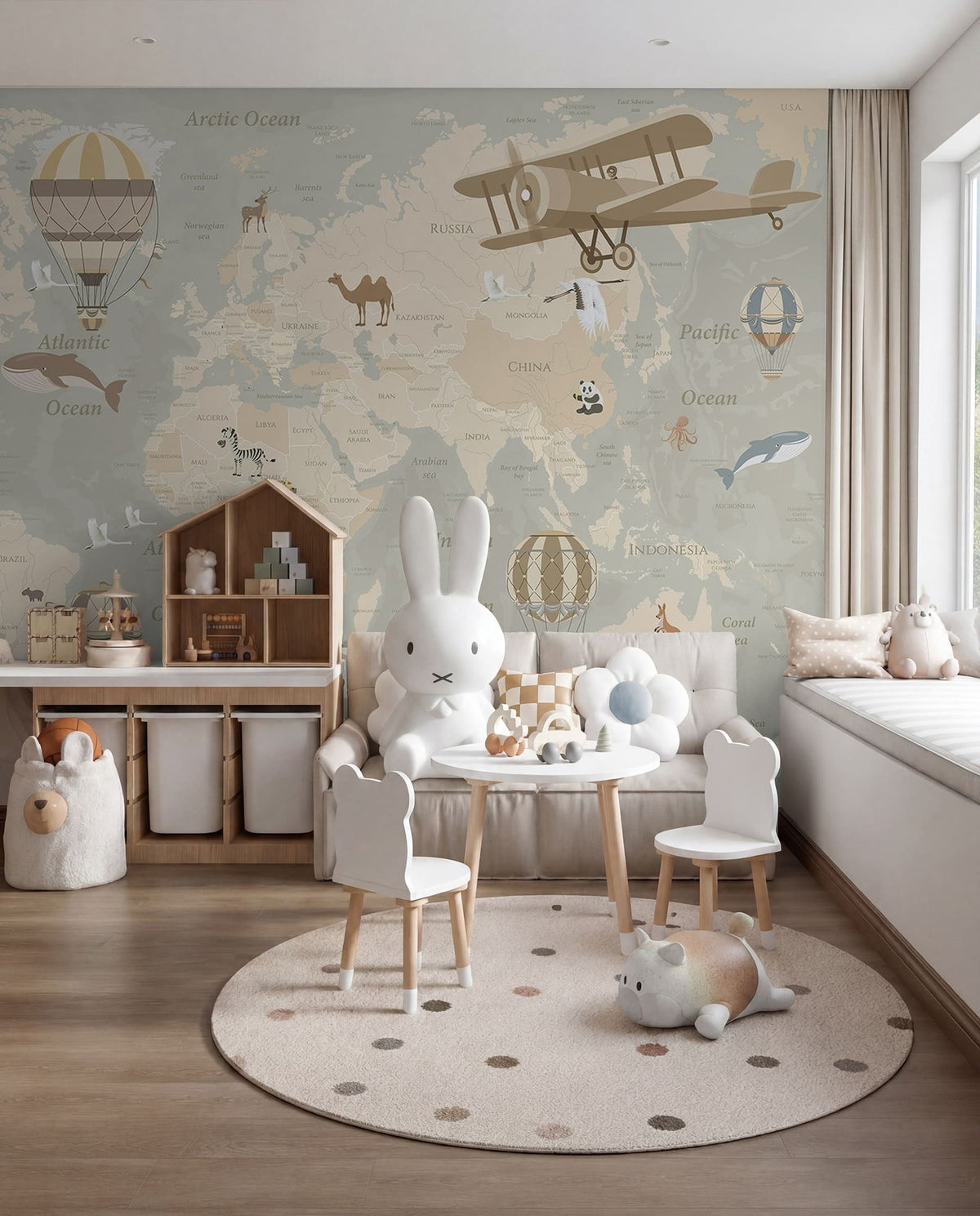 Papier peint Carte du monde et ballons