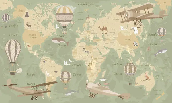 Papier peint Carte du monde et ballons