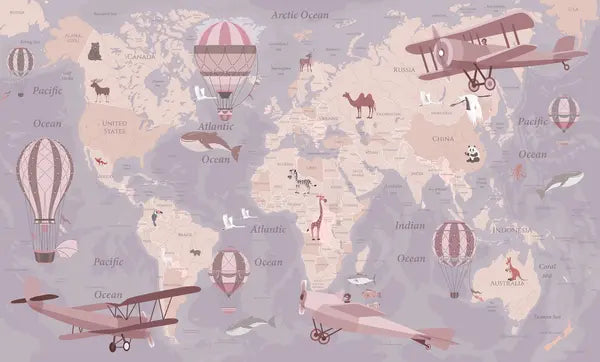 Papier peint Carte du monde et ballons