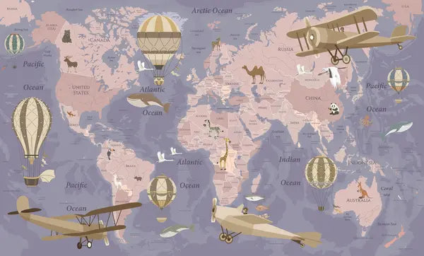 Papier peint Carte du monde et ballons