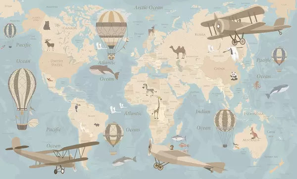 Papier peint Carte du monde et ballons