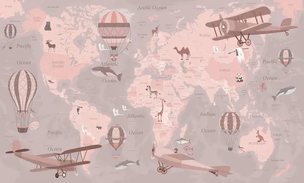 Papier peint Carte du monde et ballons