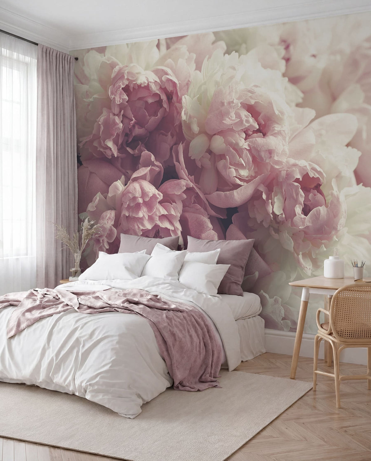 Papier peint Pivoines lilas — mise en situation