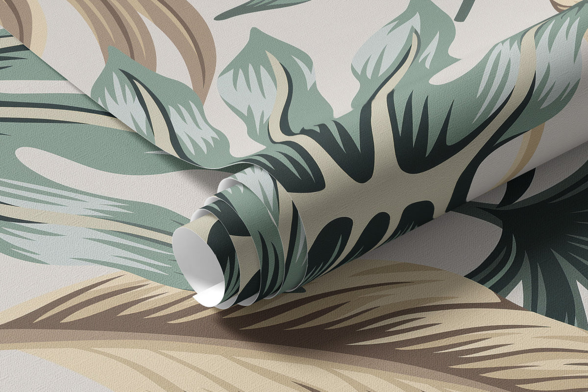 Papier peint Éventails de feuilles sauge