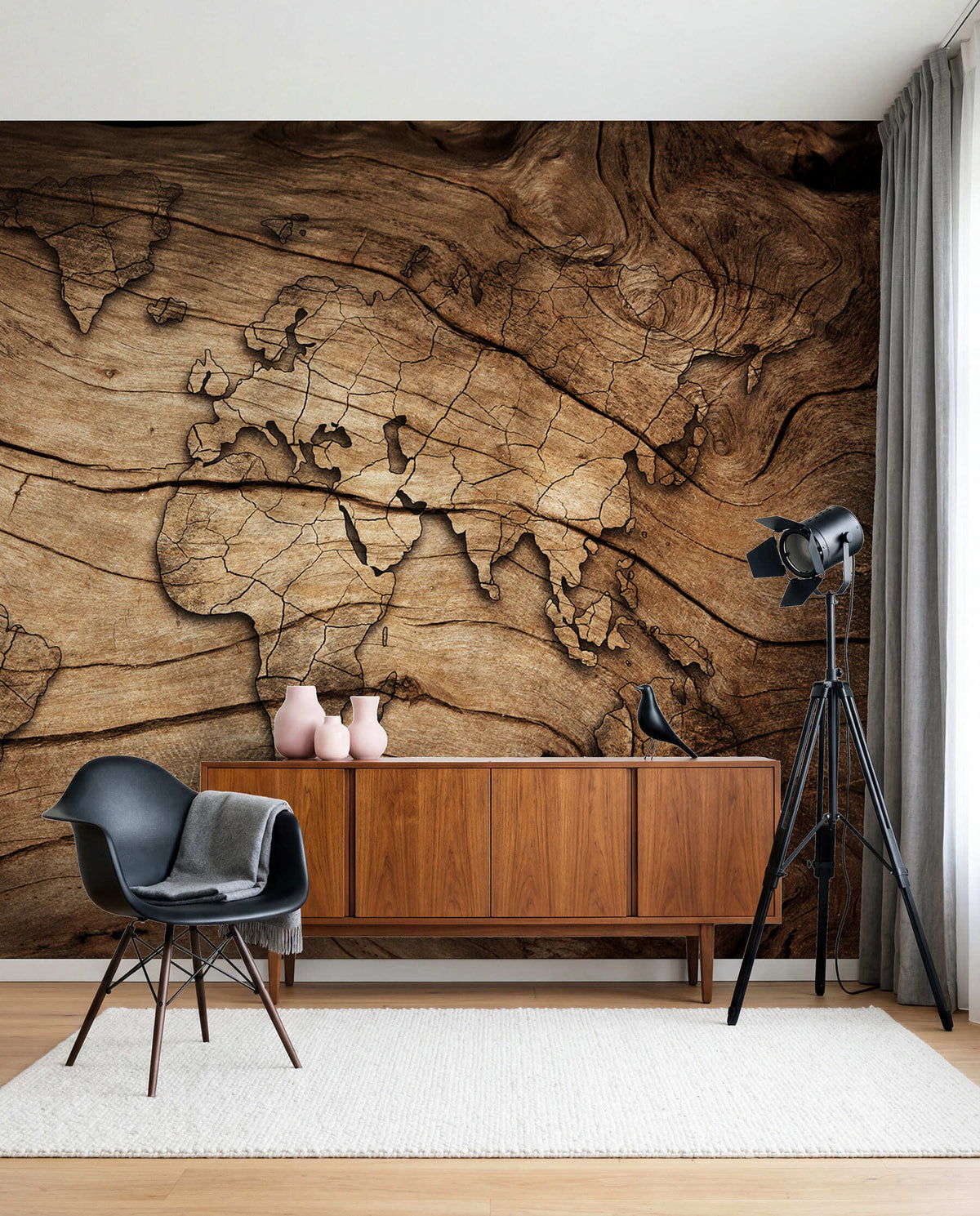 Papier peint Carte du monde en veinage bois